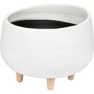 imageCreative CoOp White Planter with Wood Feet12 Inch Round