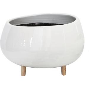 imageCreative CoOp White Planter with Wood Feet18 Inch Round