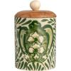 imageCreative CoOp Green Stoneware Canister with Botanical Design and Acacia Wood Lid SmallCanister