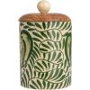imageCreative CoOp Green Stoneware Canister with Botanical Design and Acacia Wood Lid SmallCanister