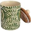 imageCreative CoOp Green Stoneware Canister with Botanical Design and Acacia Wood Lid SmallCanister