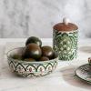 imageCreative CoOp Green Stoneware Canister with Botanical Design and Acacia Wood Lid SmallDinner Bowl