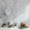 imageCreative CoOp Green Stoneware Canister with Botanical Design and Acacia Wood Lid SmallPlatter