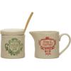 imageCreative CoOp Stoneware Creamer and Sugar Jar with Wood Spoon and Saying Cream Color Burgundy and Green
