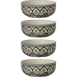 imageCreative CoOp Green Stoneware Canister with Botanical Design and Acacia Wood Lid SmallDinner Bowl