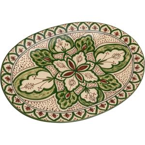 imageCreative CoOp Green Stoneware Canister with Botanical Design and Acacia Wood Lid SmallPlatter