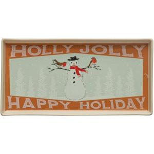 imageCreative CoOp Stoneware Tray with Snowman and quotHolly Jolly Happy Holidayquot Message Multicolor