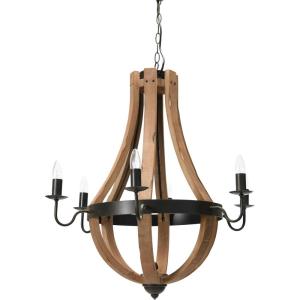 imageCreative CoOp Wood ampamp Metal Chandelier with Six LightbulbsNatural Wood