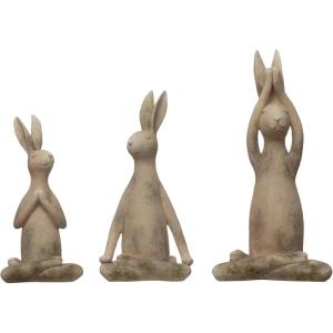 imageCreative CoOp Set of 3 12quot H Polyresin Yoga Rabbit Figures and Figurines Beige
