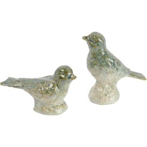 imageDecorative Debossed Stoneware Bird Figurines Set of 2 Styles Green
