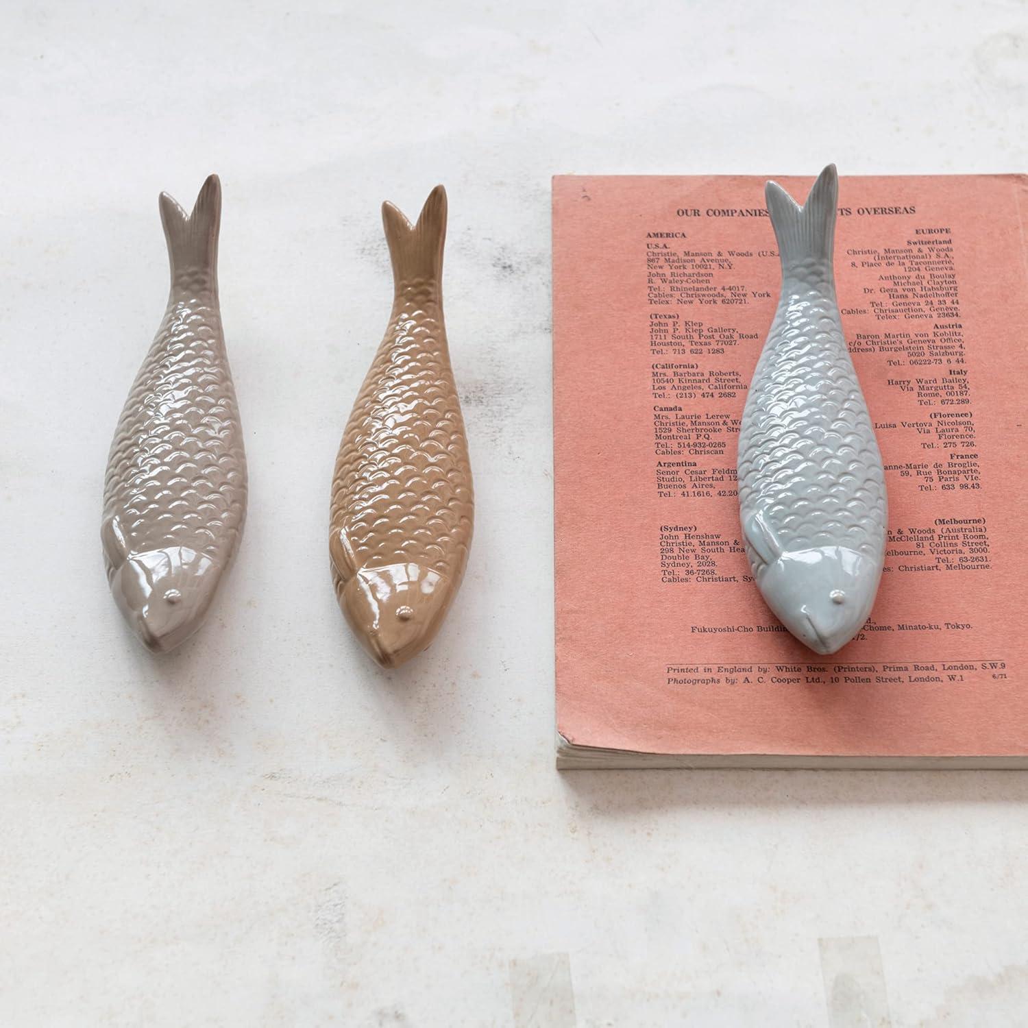 imageCreative CoOp Decorative Embossed Stoneware Fish Set of 3 Colors Dcor Multi