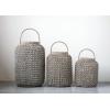 imageCreative CoOp Large Whitewashed Woven Water Hyacinth Lantern with Glass Insert ampamp HandleMedium