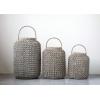 imageCreative CoOp Large Whitewashed Woven Water Hyacinth Lantern with Glass Insert ampamp HandleSmall