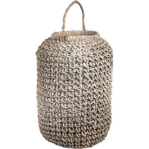 imageCreative CoOp Large Whitewashed Woven Water Hyacinth Lantern with Glass Insert ampamp HandleLarge