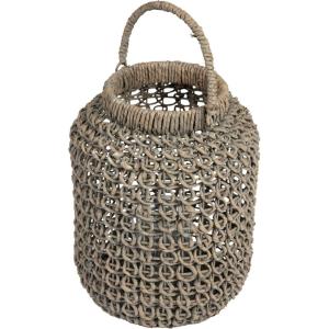 imageCreative CoOp Large Whitewashed Woven Water Hyacinth Lantern with Glass Insert ampamp HandleSmall