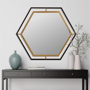 imageCreative CoOp Hexagon 2Tone Metal Framed Wall Mirror Black and Gold