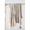 imageCreative CoOp Woven Recycled Cotton Blend Printed Blanket with Neutral Floral Pattern and Tassels Throw Multicolored
