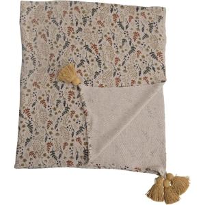 imageCreative CoOp Woven Recycled Cotton Blend Printed Blanket with Neutral Floral Pattern and Tassels Throw Multicolored