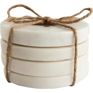 imageCreative CoOp Round Marble Coasters with Brass Tree Inlay White Set of 4