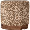 imageCreative CoOp Cotton Upholstered StoolOttoman with Pine Wood Base and Leopard Print Pattern Brown and Cream