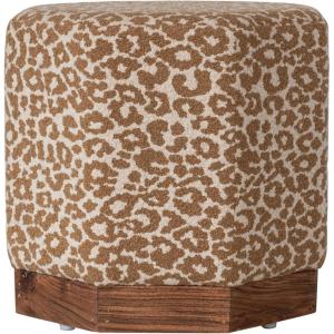 imageCreative CoOp Cotton Upholstered StoolOttoman with Pine Wood Base and Leopard Print Pattern Brown and Cream
