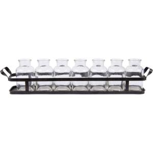 imageCreative CoOp 7 Glass Bottles on Rectangle Metal Tray with Handles Set of 8 Pieces
