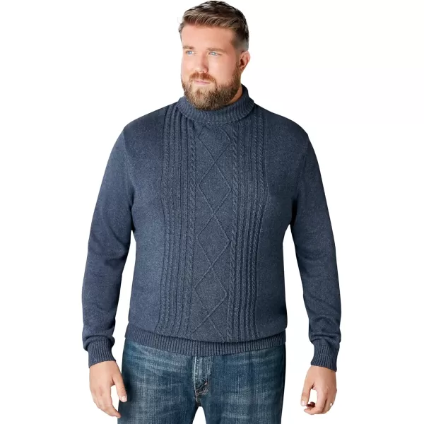 Liberty Blues by Kingsize Mens Big ampamp Tall Shoremans Cable Knit Turtleneck SweaterHeather Navy