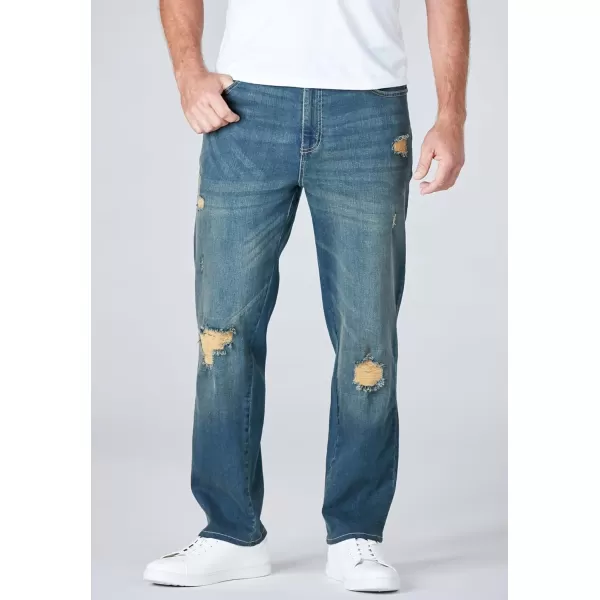 Liberty Blues by Kingsize Mens Big ampamp Tall StraightFit Stretch 5Pocket JeansLight Sanded Wash