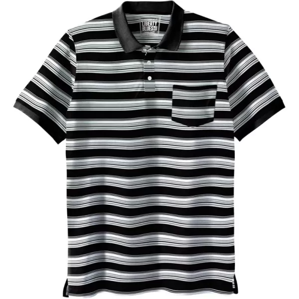 Liberty Blues by Kingsize Mens Big ampamp Tall LongerLength ShrinkLess Piqu PoloBlack Ground Multi Stripe