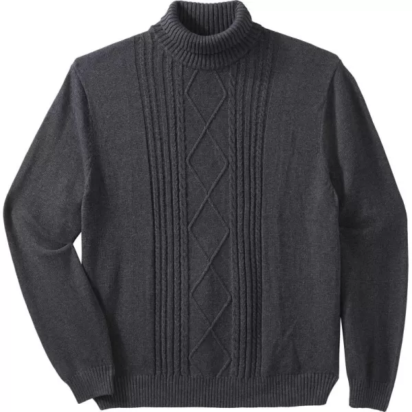 Liberty Blues by Kingsize Mens Big ampamp Tall Shoremans Cable Knit Turtleneck SweaterHeather Navy