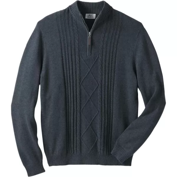 Liberty Blues by Kingsize Mens Big ampamp Tall Shoremans Quarter Zip Cable Knit SweaterHeather Navy