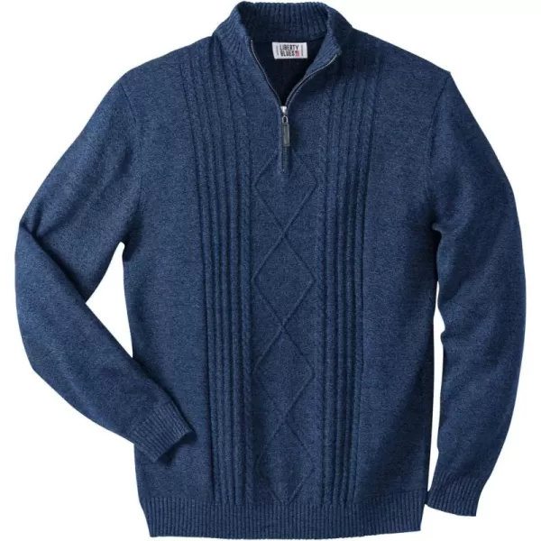 Liberty Blues by Kingsize Mens Big ampamp Tall Shoremans Quarter Zip Cable Knit SweaterRoyal Blue Marl