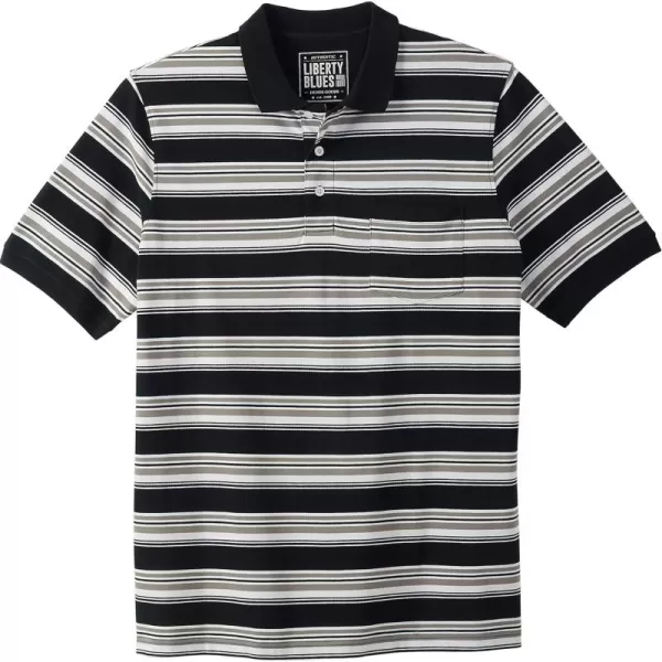 Liberty Blues by Kingsize Mens Big ampamp Tall ShrinkLess Pocket Piqu PoloBlack Ground Multi Stripe