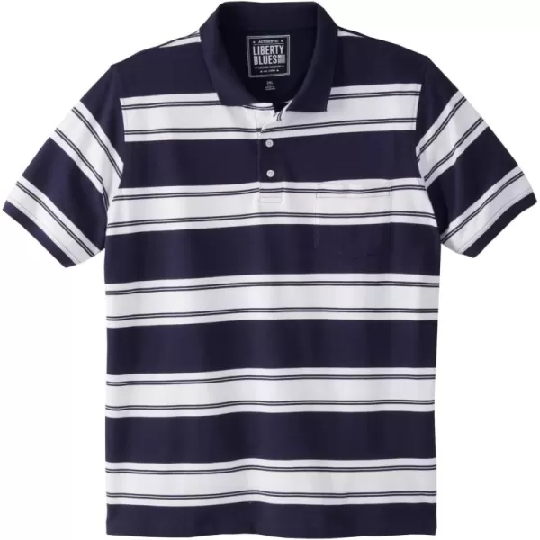 Liberty Blues by Kingsize Mens Big ampamp Tall ShrinkLess Pocket Piqu PoloNavy Rugby Stripe