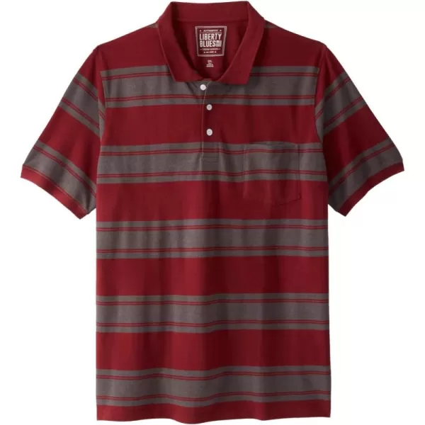 Liberty Blues by Kingsize Mens Big ampamp Tall ShrinkLess Pocket Piqu PoloRich Burgundy Stripe