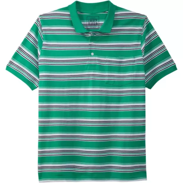 Liberty Blues by Kingsize Mens Big ampamp Tall ShrinkLess Pocket Piqu PoloSea Green Multi Stripe