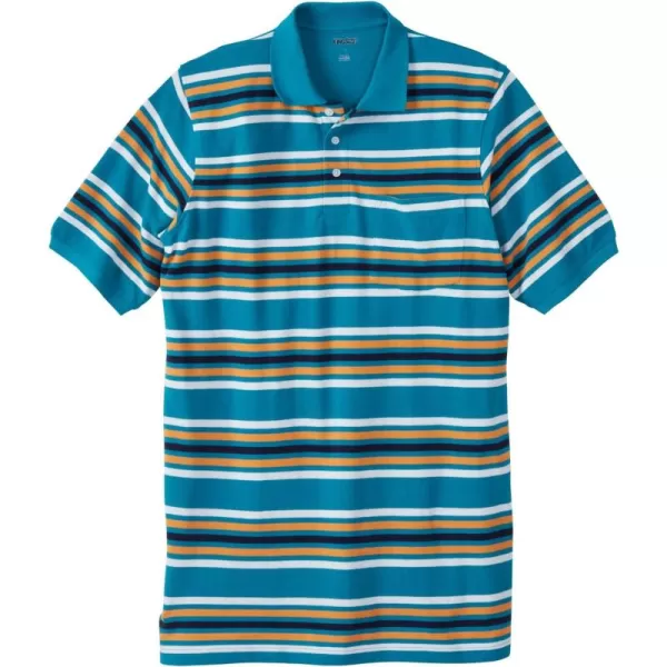 Liberty Blues by Kingsize Mens Big ampamp Tall ShrinkLess Pocket Piqu PoloTeal Stripe