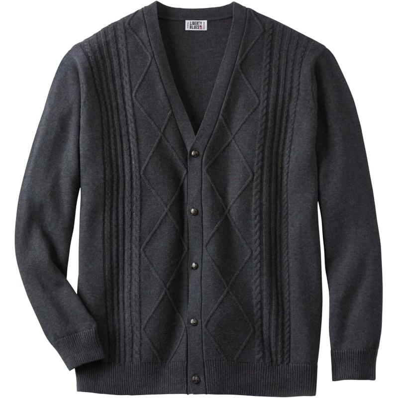 imageKingSize Mens Big ampamp Tall Shoremans Cardigan Cable Knit SweaterHeather Navy