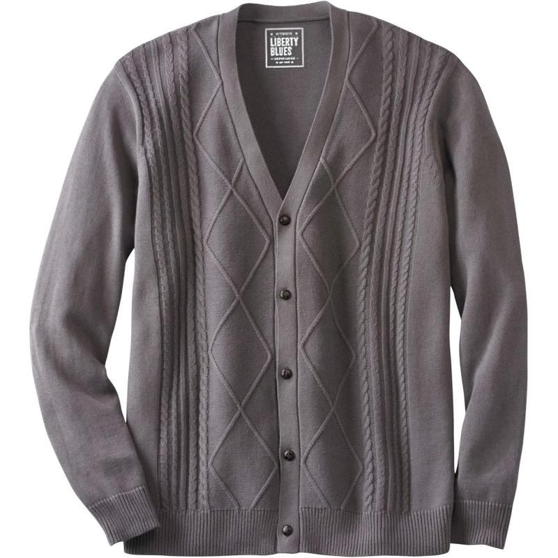 imageKingSize Mens Big ampamp Tall Shoremans Cardigan Cable Knit SweaterHeather Slate