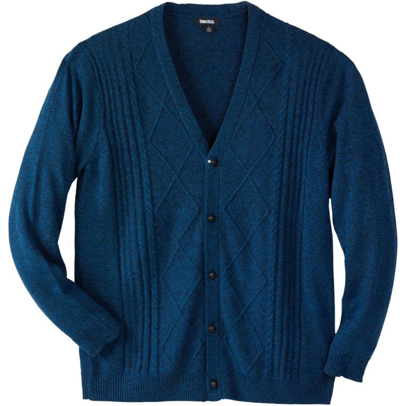 imageKingSize Mens Big ampamp Tall Shoremans Cardigan Cable Knit SweaterRoyal Blue Marl