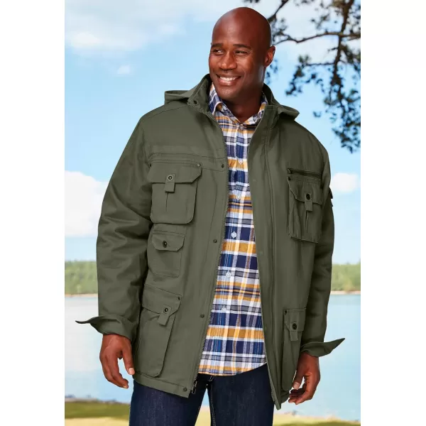 Boulder Creek by KingSize Mens Big ampamp Tall 9 Pocket Twill Utility Jacket With Removable HoodBlack