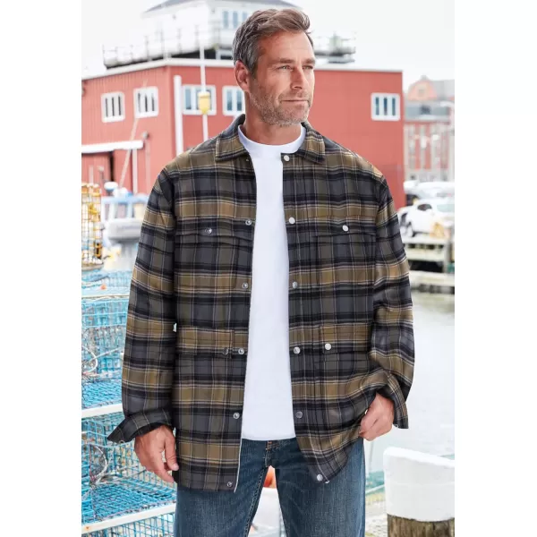 Boulder Creek by KingSize Mens Big ampamp Tall Flannel Full Zip Snap Closure Renegade Shirt JacketNavy Plaid