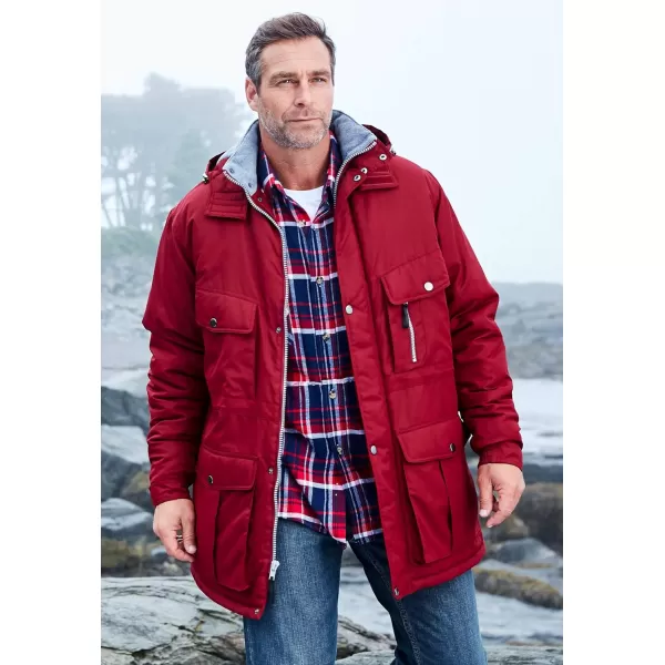 Boulder Creek by KingSize Mens Big ampamp Tall FleeceLined Parka With Detachable Hood And 6 PocketsRich Burgundy