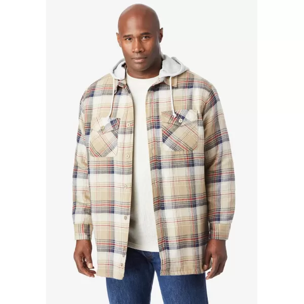 Boulder Creek by KingSize Mens Big ampamp Tall Removable Hooded Shirt JacketBordeaux Plaid