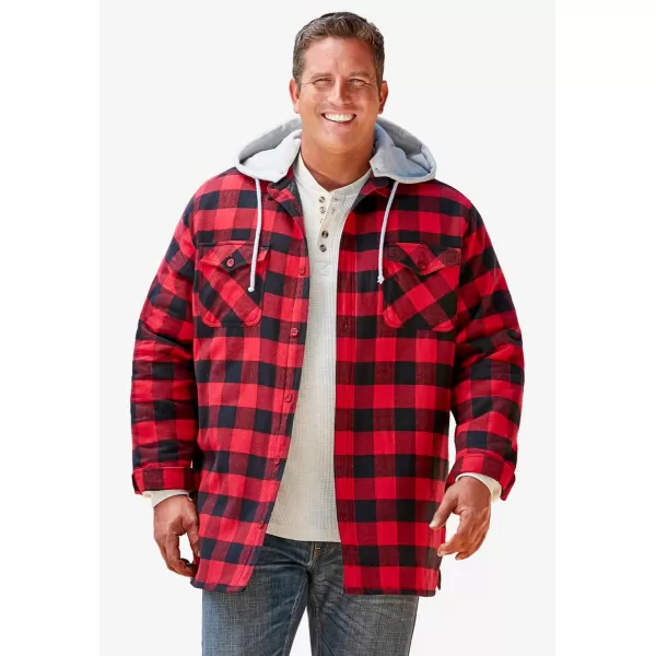 Boulder Creek by KingSize Mens Big ampamp Tall Removable Hooded Shirt JacketRed Buffalo Check