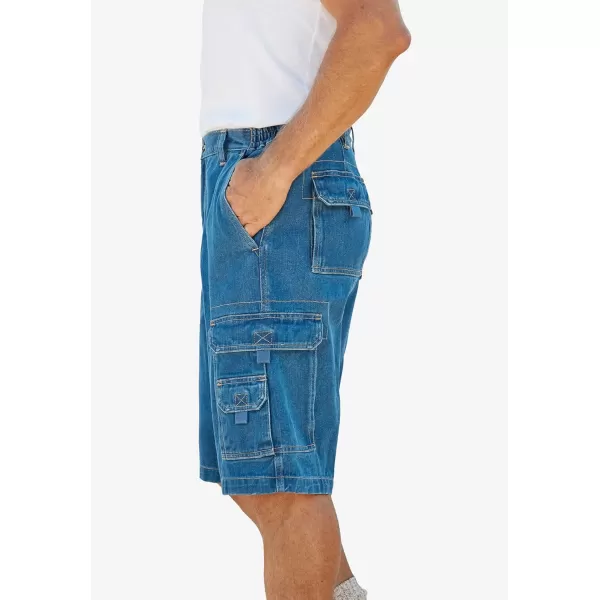 Boulder Creek by Kingsize Mens Big ampamp Tall 12quot Side Elastic Denim Cargo ShortsBlue Wash