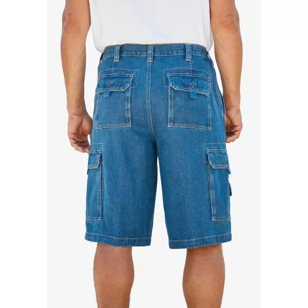 Boulder Creek by Kingsize Mens Big ampamp Tall 12quot Side Elastic Denim Cargo ShortsIndigo