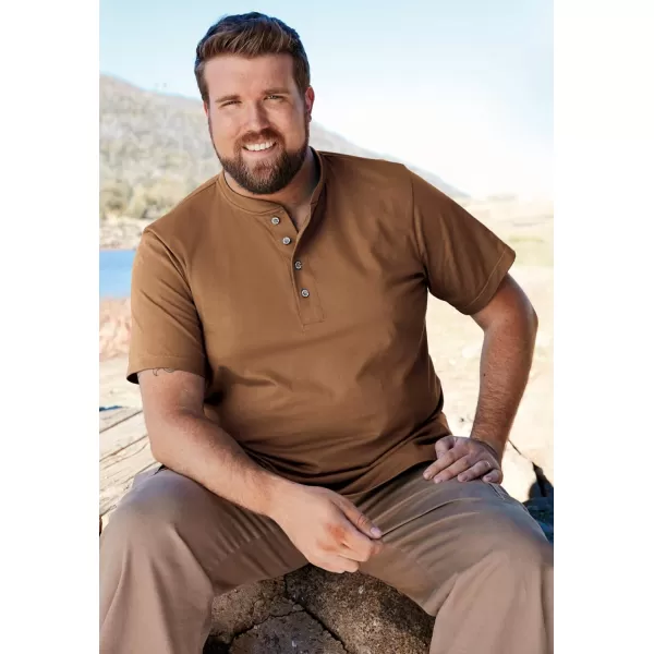 Boulder Creek by Kingsize Mens Big ampamp Tall Heavyweight ShortSleeve Henley ShirtWhite Marl