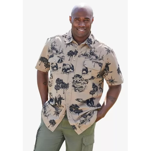 Boulder Creek by Kingsize Mens Big ampamp Tall Short Sleeve Denim and Twill ShirtDark Khaki