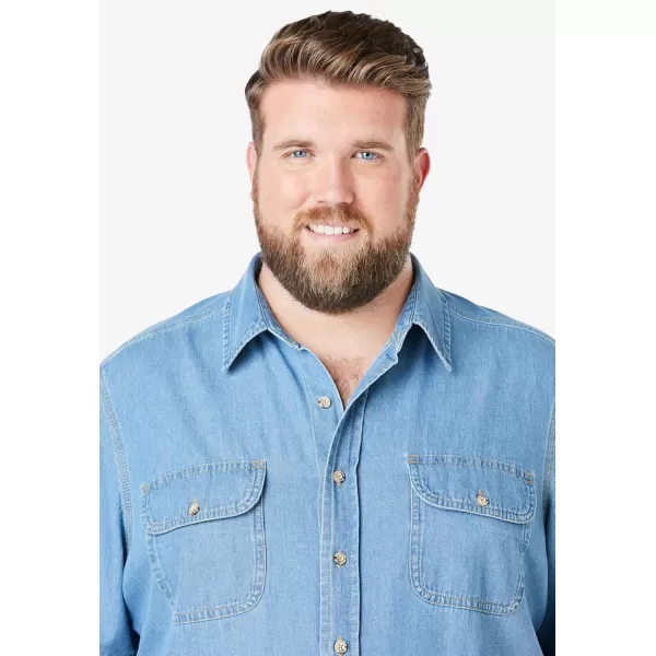Boulder Creek by Kingsize Mens Big ampamp Tall Short Sleeve Denim and Twill ShirtIndigo Denim